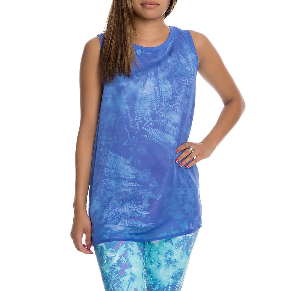Adidas Originals Womens Batik Tank Vest Top Large Ocean Elements Chiffon Overlay